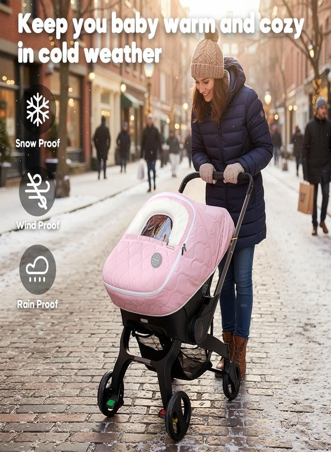mamatepe Winter Baby Car Seat Cover, Waterproof, Windproof Warm Fleece Breathable with Full Zipper for Newborn Car Seat, Pink - Image 2